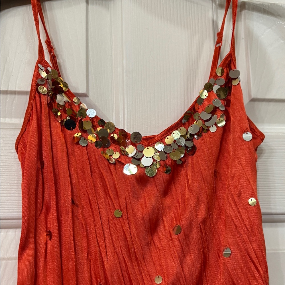 Bright Orange Sequin Embellished Top